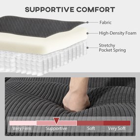 HOMCOM Narożna sofa w kształcie U, sofa z sprężynami kieszeniowymi, wyściełane podłokietniki, ruchomy szezlong, sztruks, 292x224x85 cm, ciemnoszary | Aosom PL