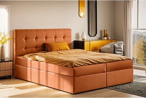 Łóżko kontynentalne z materacem i pojemnikiem LUDANO, tkanina Noel, Pomarańczowy, 120x200 cm, H2-Pocket