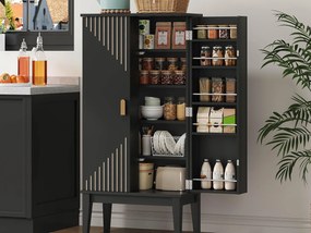 Kredens kuchenny 59x30x120cm - 2 drzwi szafkowe z półkami - styl retro - Czarny