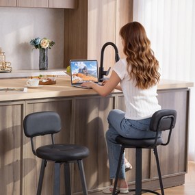 HOMCOM 2 szt. krzeseł barowych, obicie z ekoskóry, tapicerowane siedzisko, podnóżek, oparcie, metalowa rama, czarne | Aosom PL