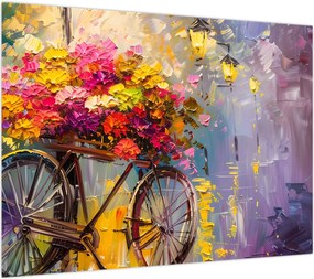 Obraz na szkle - Koło z kwiatami (70x50 cm)
