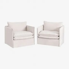 Zestaw 2 Foteli Grace Z Lnu I Bawełny Tkaniny Distressed White - Sklum