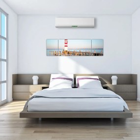 Obraz latarni morskiej o świcie (170x50 cm)