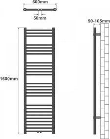 AQUAMARIN Grzejnik łazienkowy pionowy 1600 x 600 mm