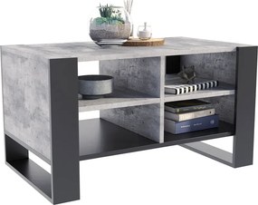 Loftowa ława kawowa z półkami czarny + beton C6-C19