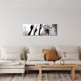 Obraz - Dama i Wieża Eiffla (z zegarem) (90x30 cm)