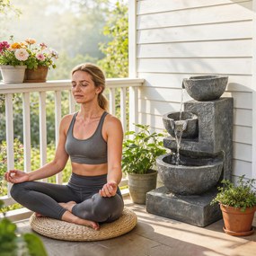 Outsunny Fontanna 3-poziomowa Ogrodowa z Oświetleniem LED, Pompą, Regulowana, 40 x 37 x 61 cm | Aosom PL