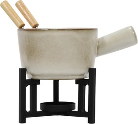 Zestaw do fondue serowego, rondelek z porcelany, 2 widelce