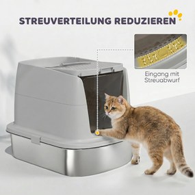 PawHut Kuweta ze stali nierdzewnej, zamknięta kuweta z łopatką, woreczek neutralizujący, wejście i wyjście | Aosom PL