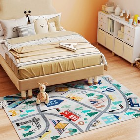 HOMCOM Dywan w Wzór Autostrady, Białe Tło, Miękkie Fleece, Łatwy w Pielęgnacji, Kolorowy