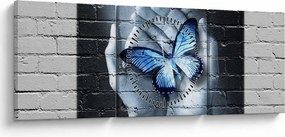 Obraz - Motyl na ścianie (z zegarem) (90x30 cm)