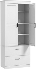 HOMCOM Samodzielnie stojąca szafka kuchenna z regulowanymi półkami i dwoma szerokimi szufladami do salonu, kuchni, Biała