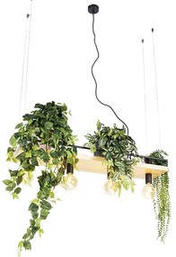 Industrialna lampa wisząca czarna z drewnem 4-światła - ShelfPrzemysłowy Oswietlenie wewnetrzne