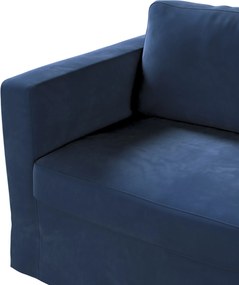 Pokrowiec na sofę Karlstad 2-osobową nierozkładaną długi kolor granatowy tkanina połyskliwa, welwetowa