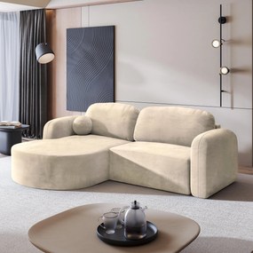 Masseno Narożnik AMILIA z funkcją spania i pojemnikiem na pościel Narozniki L, Rozkładana sofa - Kremowy, MONOLITH 04