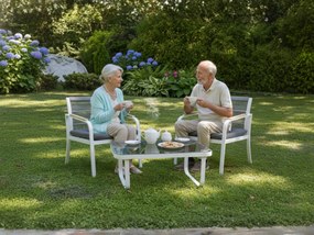 Mały zestaw balkonowy z aluminium (2x fotel + stolik) RARO szara pleciona lina