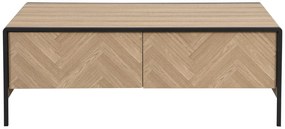 Stolik kawowy z 2 szufladami z MDF i stali - Naturalny jasny i Czarny - TUMACO