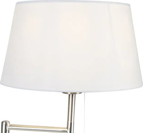 Klasyczna lampa stojąca stalowa z białym regulowanym kloszem - Ladas