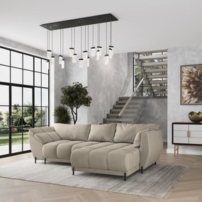 Masseno Narożnik VESTANO  z funkcją spania i pojemnikiem na pościel Narozniki L, Rozkładana sofa - Beżowy, MATT VELVET 09