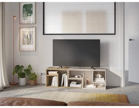 Biała/w naturalnym kolorze narożna szafka pod TV w dekorze dębu 145x45x35 cm Glina – Marckeric