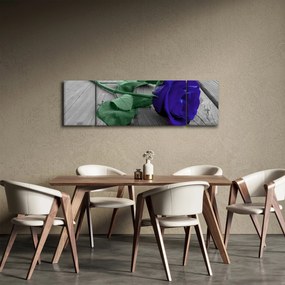Obraz - Niebieska róża z zieloną łodygą (170x50 cm)