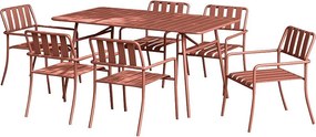 Zestaw mebli jadalnianych ogrodowych z metalu: stół o dł. 160 cm i 6 foteli - Terakota - BIRMOS marki MYLIA