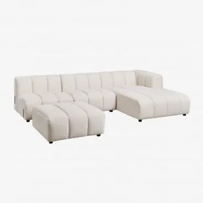 Sofa Modułowy Z Prawym Szezlongiem, 3-częściowy, Z Pufą, Tapicerowany Tkaniną Bouclé Eliot Bukla Kremowy Beż - Sklum
