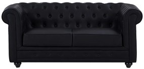 Kanapa 2-osobowa z czarnej ekoskóry - CHESTERFIELD