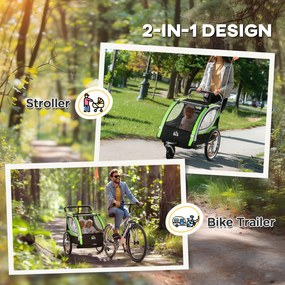 HOMCOM przyczepa rowerowa 2w1 żółta dla 2 dzieci z osłoną przeciwdeszczową i hamulcem | Aosom PL