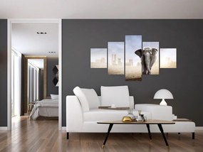 Obraz - Słonie w wielkim mieście (125x70 cm)