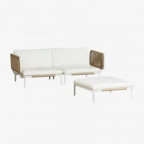 Sofa Modułowy Ogrodowy 2-częściowy Z 2 Modułami Narożnymi I Pufą Ze Stali Roubly Beige Migdałowa - Sklum