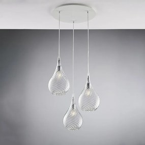 Pluvia Iron zawieszenie z przezroczystym szkłem pyrex 3 światła 141 Ø50 BL264-S3-TR