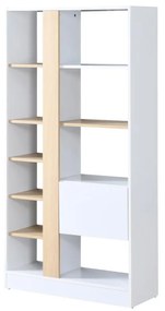 Biblioteczka z 1 szafką i 7 półkami - Naturalny i Biały - CALENIA