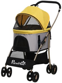 Outsunny Wózek dla Psa 2w1 Składany 1 Koszyk 1 Kieszeń Żółty do 20kg | Aosom PL