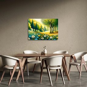 Obraz na szkle - Wieś w żółto-zielonym (70x50 cm)