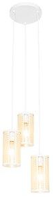Orientalna lampa wisząca biała z rattanu 3-światłowa okrągła - Akira Retro Oswietlenie wewnetrzne