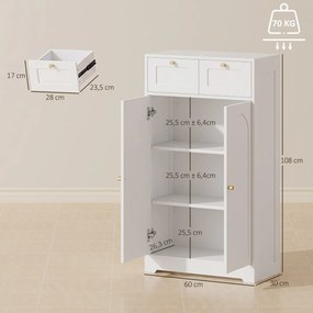 HOMCOM Szafka łazienkowa wąska z 2 szufladami, regulowaną półką 60 x 30 x 108 cm Biały | Aosom PL