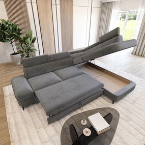 Masseno Narożnik AVISE z funkcją spania i pojemnikiem na pościel Narozniki L, Rozkładana sofa - Szary, MONOLITH 85