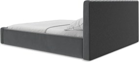 Szare tapicerowane łóżko dwuosobowe ze schowkiem ze stelażem 140x200 cm Lemi – Makamii