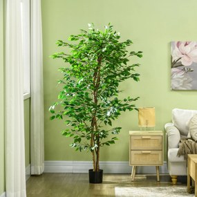 HOMCOM Sztuczny Ficus, realistyczny, łatwy w pielęgnacji, w komplecie z doniczką, wysokość 180 cm, Zielony