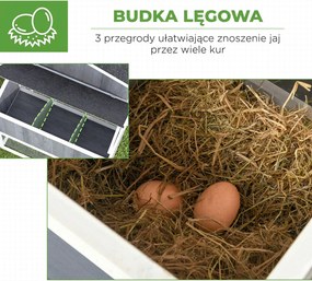 PawHut Kurnik z wybiegiem dla 3-4 kur, 3-częściowe gniazdo, 1,9 m² powierzchni, drewno jodłowe, szary