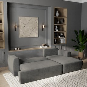 Masseno Narożnik SENTI z funkcją spania i pojemnikiem na pościel Narozniki L, Rozkładana sofa - Szary, KRONOS 15