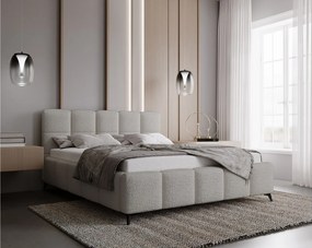 Emporius Kastilo łóżko dwuosobowe 160x200 z pojemnikiem, łóżko tapicerowane, stelaż, tkanina boucle, jasny szary (Anthology 15)