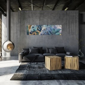 Obraz - Konie na złotym tle (170x50 cm)
