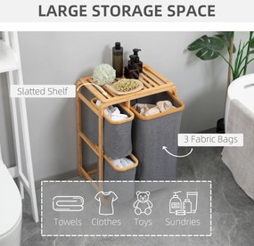 HOMCOM Kosz na Pranie z Bambusa 3 Wyjmowane Kosze Naturalny Szary 50x32x697cm | Aosom PL