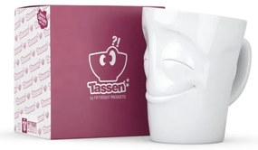 Biały zadowolony porcelanowy kubek z uchem 58products, 350 ml