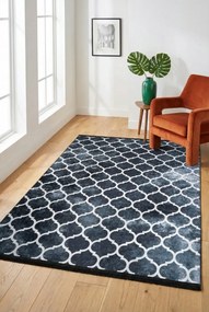 Czarny dywan glamour z geometrycznym wzorem i frędzlami R6-W80