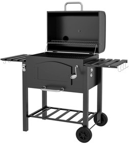 Outsunny Grill węglowy BBQ Smoker z regulowanym basenem węglowym, bocznymi półkami, 124 x 66 x 112 cm, Czarny