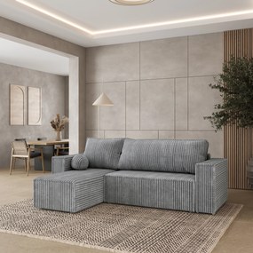 Masseno Narożnik RAVELO z funkcją spania i pojemnikiem na pościel Narozniki L, Rozkładana sofa - Jasnoszary, TILIA 86