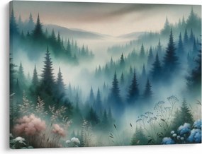 Obraz - Leśny krajobraz z mgłą (70x50 cm)